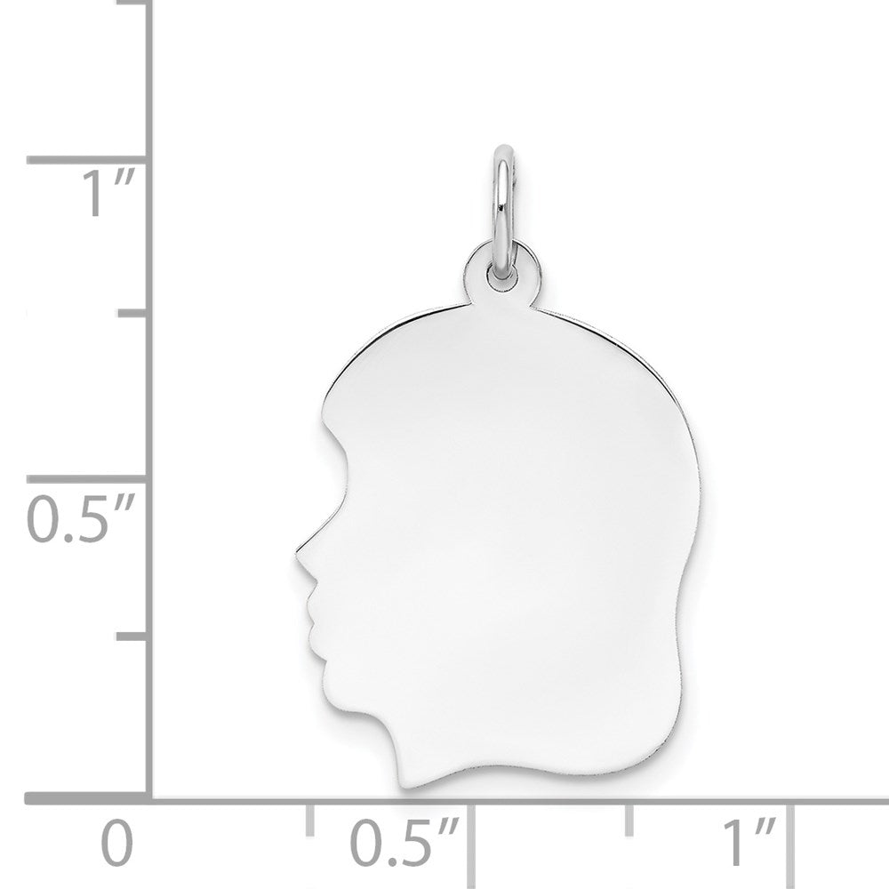 14k White Gold Plain Medium.013 Depth Facing Left Engravable Girl Charm