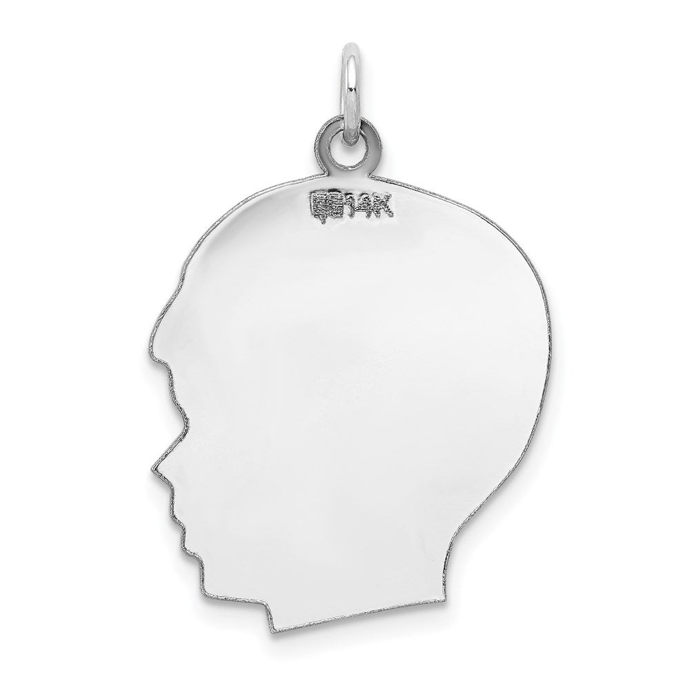 14k White Gold Plain Large.011 Depth Facing Right Engravable Boy Charm