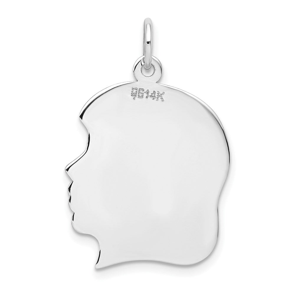 14k White Gold Plain Large.018 Depth Facing Right Engravable Girl Charm