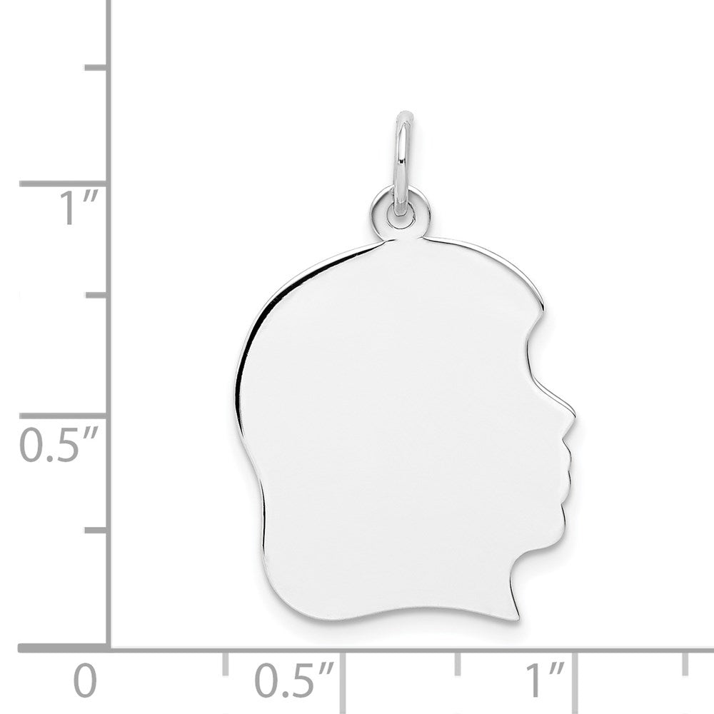 14k White Gold Plain Large.018 Depth Facing Right Engravable Girl Charm
