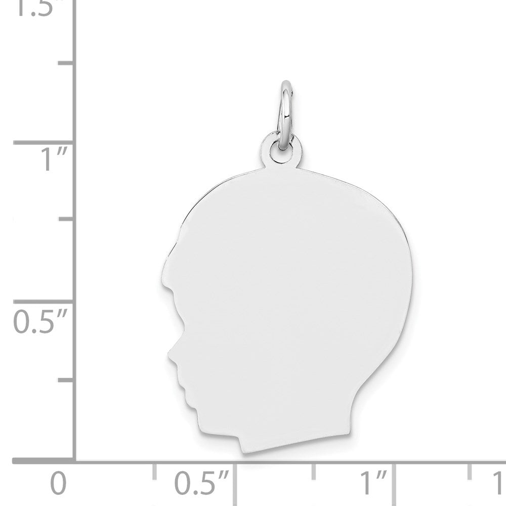 14k White Gold Plain Large.013 Depth Facing Left Engravable Boy Charm