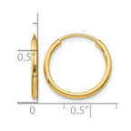 14k 1.5x16mm Polished Round Endless Tube Hoop Earrings