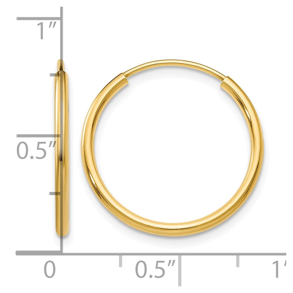 14k 1.5x17mm Polished Round Endless Tube Hoop Earrings