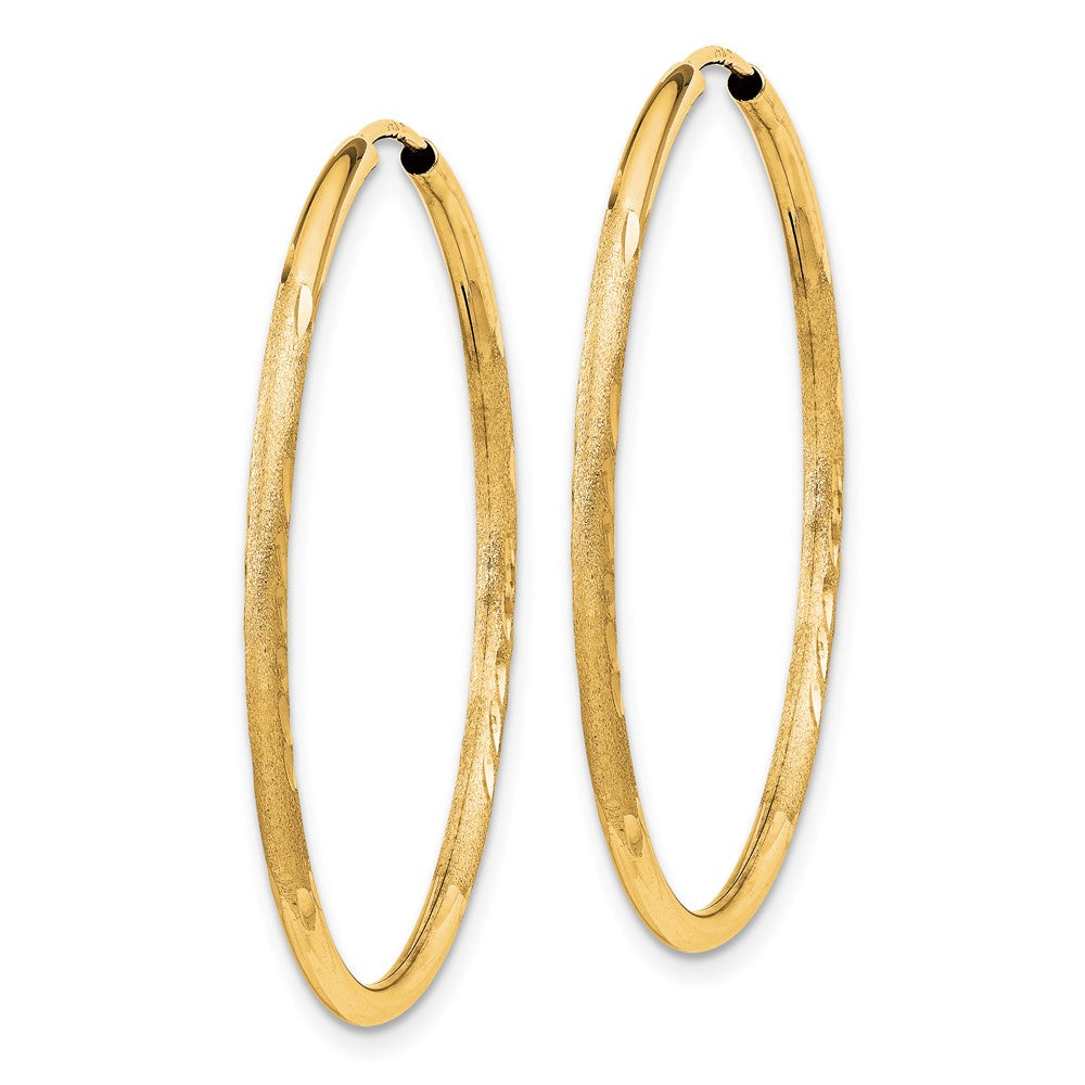 14k 1.5x30mm Satin Diamond-cut Endless Tube Hoop Earrings