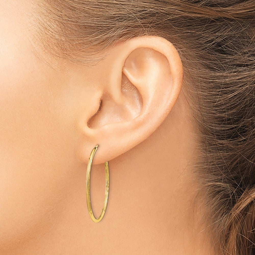 14k 1.5x30mm Satin Diamond-cut Endless Tube Hoop Earrings