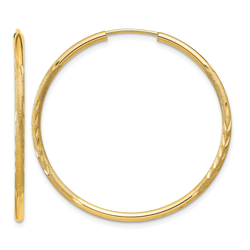 14k 1.5x30mm Satin Diamond-cut Endless Tube Hoop Earrings