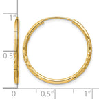 14k 1.5x20mm Satin Diamond-cut Endless Tube Hoop Earrings