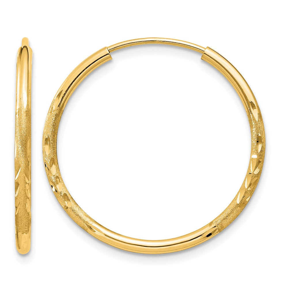 14k 1.5x20mm Satin Diamond-cut Endless Tube Hoop Earrings