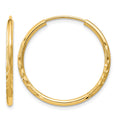 14k 1.5x20mm Satin Diamond-cut Endless Tube Hoop Earrings