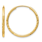 14k 1.5x20mm Satin Diamond-cut Endless Tube Hoop Earrings