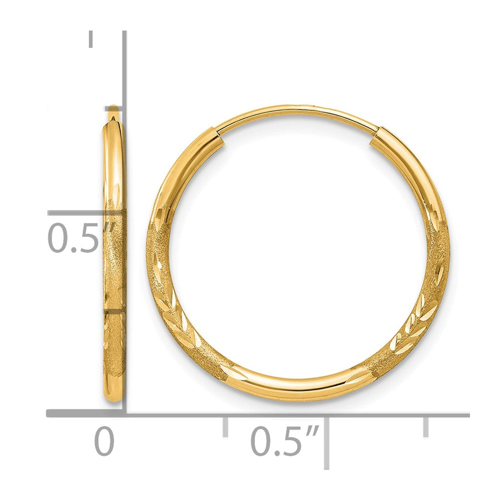 14k 1.5x17mm Satin Diamond-cut Endless Tube Hoop Earrings
