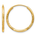 14k 1.5x17mm Satin Diamond-cut Endless Tube Hoop Earrings
