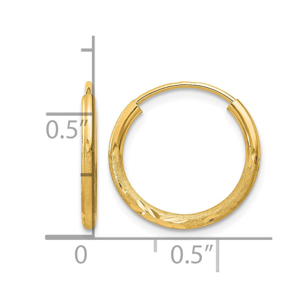 14k 1.5x14mm Satin Diamond-cut Endless Tube Hoop Earrings