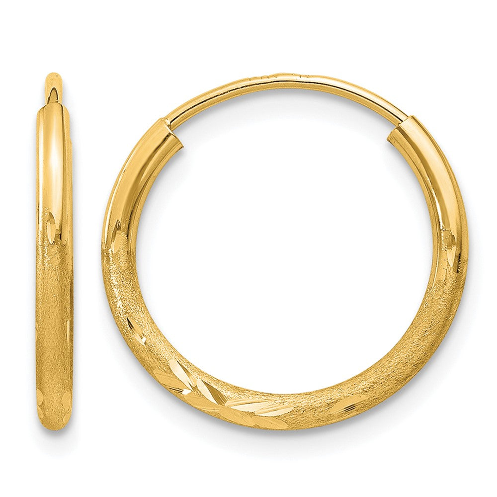 14k 1.5x14mm Satin Diamond-cut Endless Tube Hoop Earrings