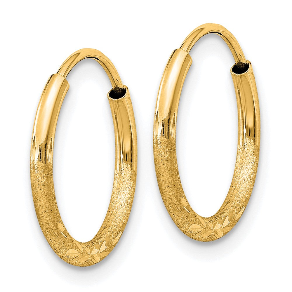 14k 1.5x12mm Satin Diamond-cut Endless Tube Hoop Earrings