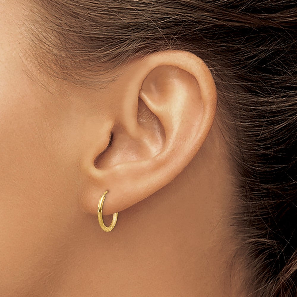 14k 1.5x12mm Satin Diamond-cut Endless Tube Hoop Earrings