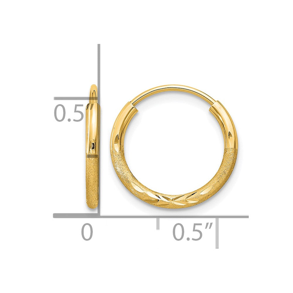 14k 1.5x12mm Satin Diamond-cut Endless Tube Hoop Earrings