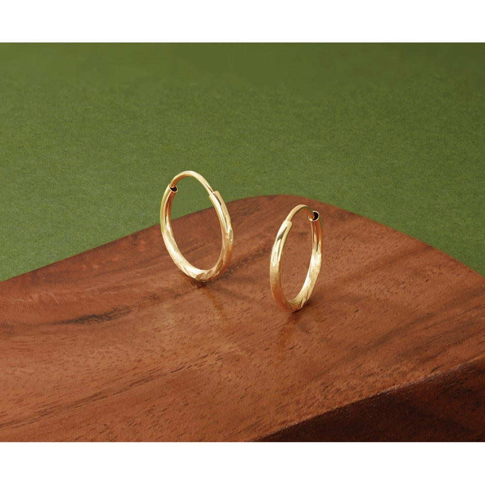 14k 1.5x12mm Satin Diamond-cut Endless Tube Hoop Earrings