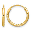 14k 1.5x12mm Satin Diamond-cut Endless Tube Hoop Earrings