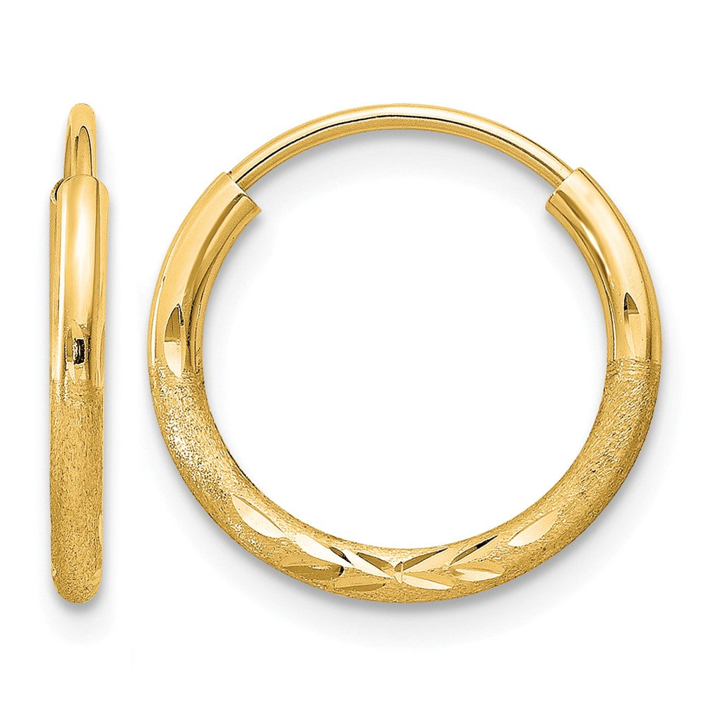 14k 1.5x12mm Satin Diamond-cut Endless Tube Hoop Earrings