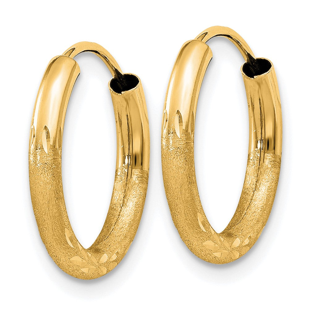 14k 2x14mm Satin Diamond-cut Endless Tube Hoop Earrings