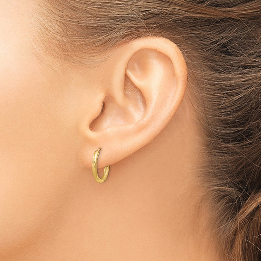 14k 2x14mm Satin Diamond-cut Endless Tube Hoop Earrings