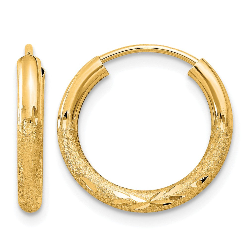 14k 2x14mm Satin Diamond-cut Endless Tube Hoop Earrings