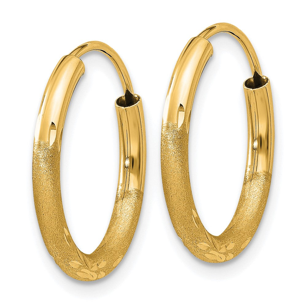 14k 2x18mm Satin Diamond-cut Endless Tube Hoop Earrings