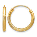 14k 2x18mm Satin Diamond-cut Endless Tube Hoop Earrings