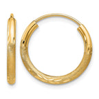 14k 2x18mm Satin Diamond-cut Endless Tube Hoop Earrings