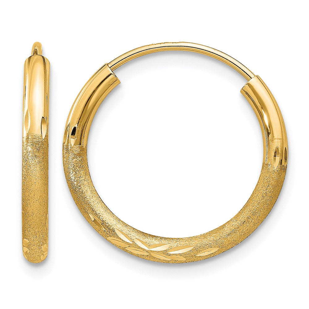 14k 2x18mm Satin Diamond-cut Endless Tube Hoop Earrings