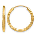 14k 2x20mm Satin Diamond-cut Endless Tube Hoop Earrings
