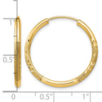 14k 2x25mm Satin Diamond-cut Endless Tube Hoop Earrings