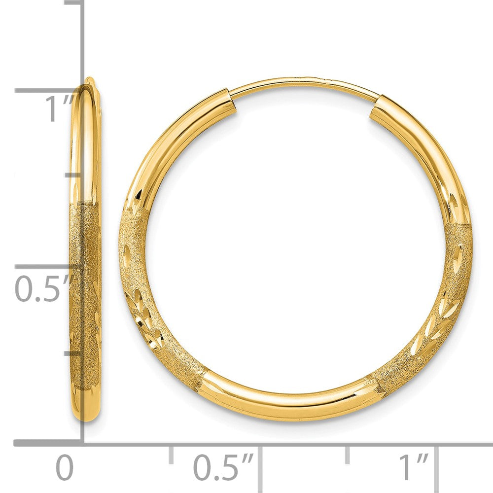 14k 2x25mm Satin Diamond-cut Endless Tube Hoop Earrings