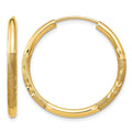 14k 2x25mm Satin Diamond-cut Endless Tube Hoop Earrings
