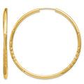 14k 2x40mm Satin Diamond-cut Endless Tube Hoop Earrings