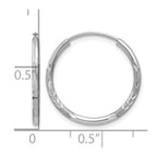 14k White Gold 1.5x16mm Satin Diamond-cut Endless Tube Hoop Earrings