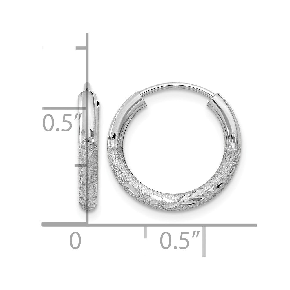 14k White Gold 2x12mm Satin Diamond-cut Endless Tube Hoop Earrings