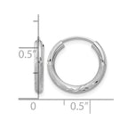 14k White Gold 2x12mm Satin Diamond-cut Endless Tube Hoop Earrings