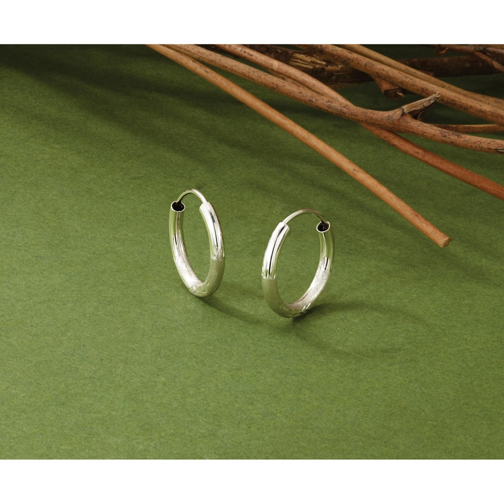 14k White Gold 2x12mm Satin Diamond-cut Endless Tube Hoop Earrings