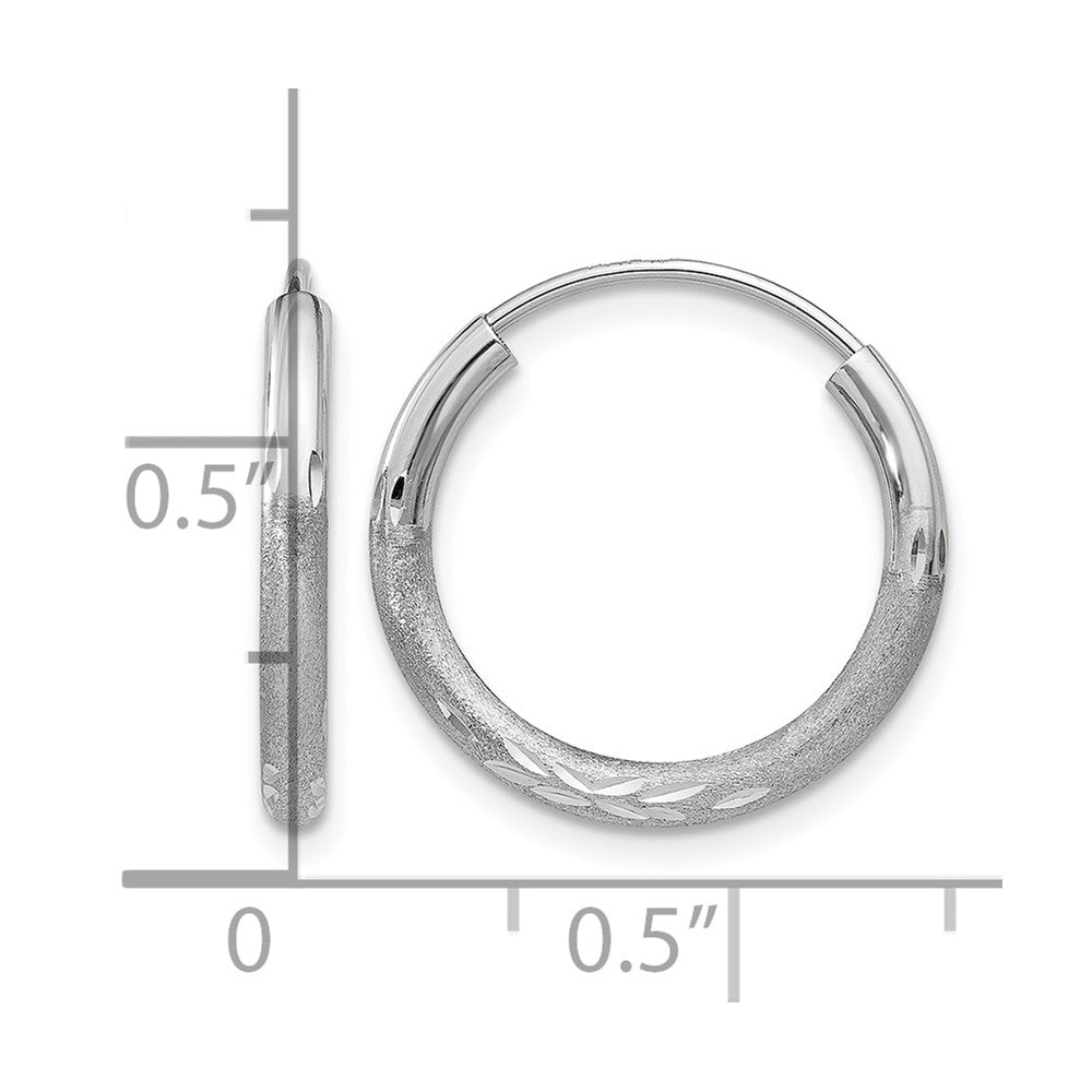 14k White Gold 2x14mm Satin Diamond-cut Endless Tube Hoop Earrings