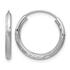 14k White Gold 2x14mm Satin Diamond-cut Endless Tube Hoop Earrings