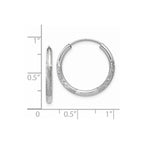 14k White Gold 2x18mm Satin Diamond-cut Endless Tube Hoop Earrings