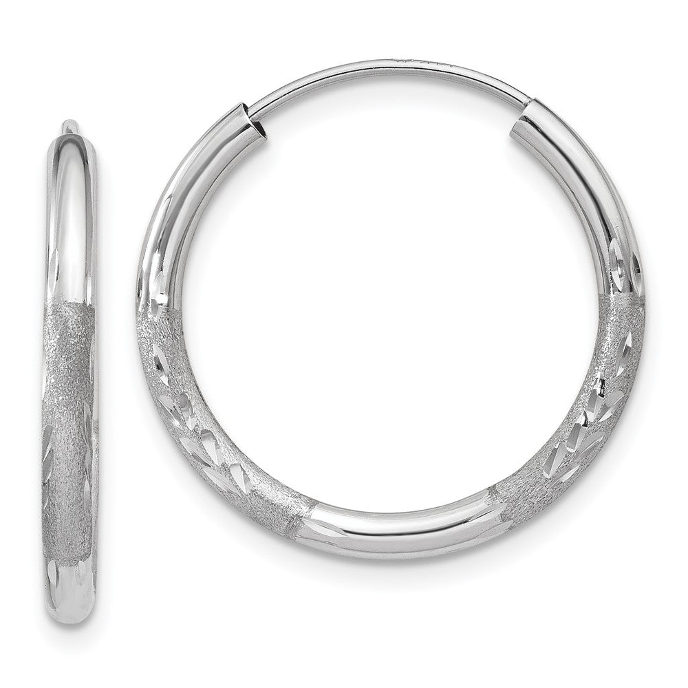 14k White Gold 2x18mm Satin Diamond-cut Endless Tube Hoop Earrings