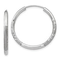 14k White Gold 2x20mm Satin Diamond-cut Endless Tube Hoop Earrings