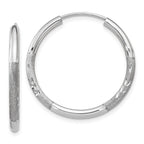 14k White Gold 2x20mm Satin Diamond-cut Endless Tube Hoop Earrings