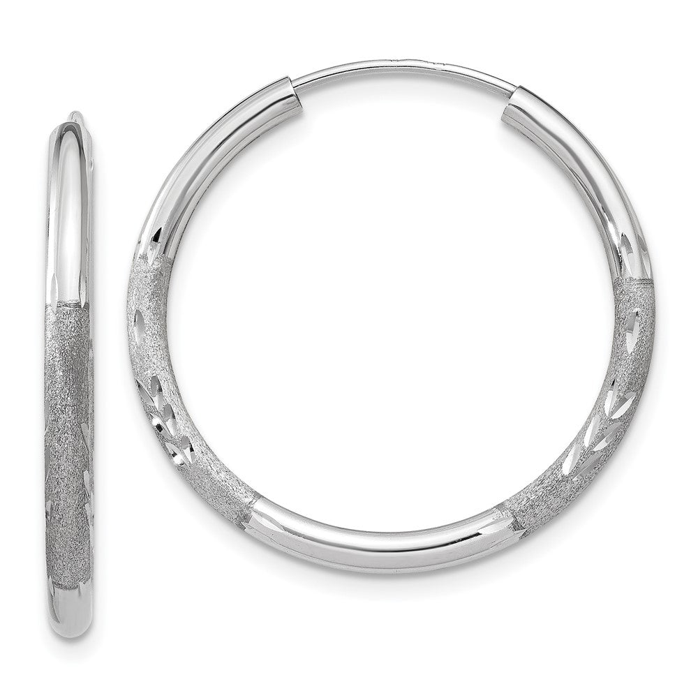 14k White Gold 2x20mm Satin Diamond-cut Endless Tube Hoop Earrings