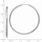 14k White Gold 2x40mm Satin Diamond-cut Endless Tube Hoop Earrings