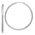 14k White Gold 2x40mm Satin Diamond-cut Endless Tube Hoop Earrings