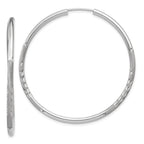 14k White Gold 2x40mm Satin Diamond-cut Endless Tube Hoop Earrings